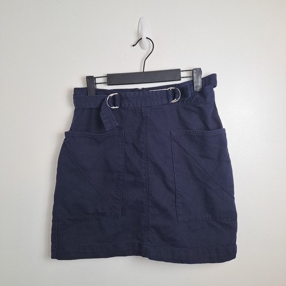 Pilcro Anthropologie Navy Blue Mina A-line Belted Minimalist Mini Skirt Size 6 - Picture 2 of 9